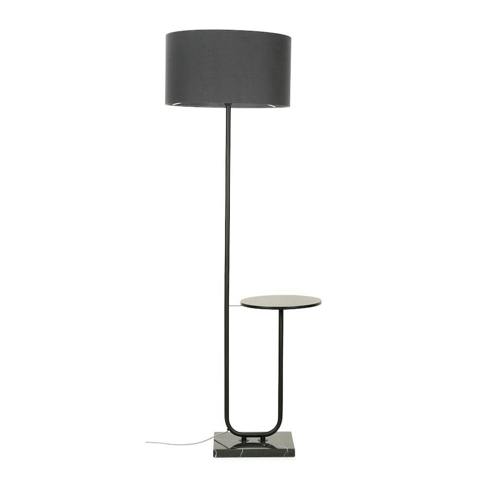 image 1 of ValueLights Tavel Matte Black Floor Lamp with Table and Grey Shade