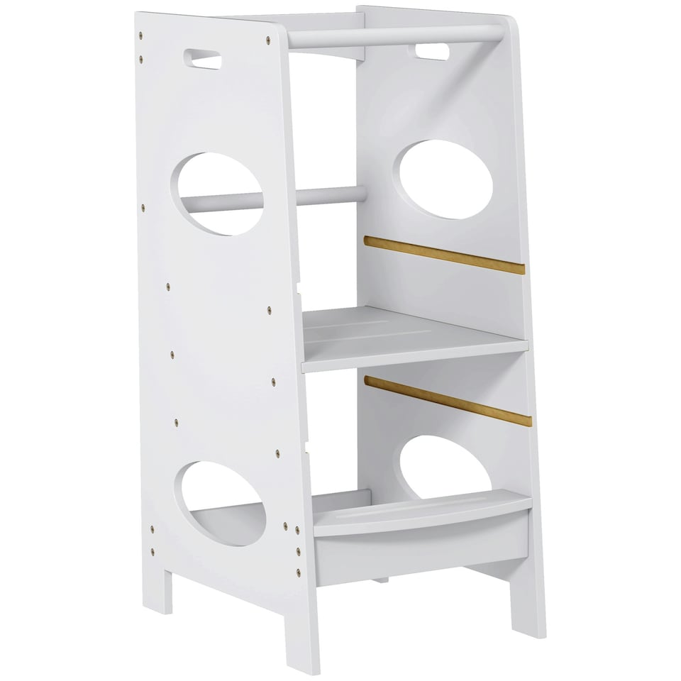 image 1 of HOMCOM Kids Step Stool Toddler Kitchen Stool w/ Adjustable Standing Platform White
