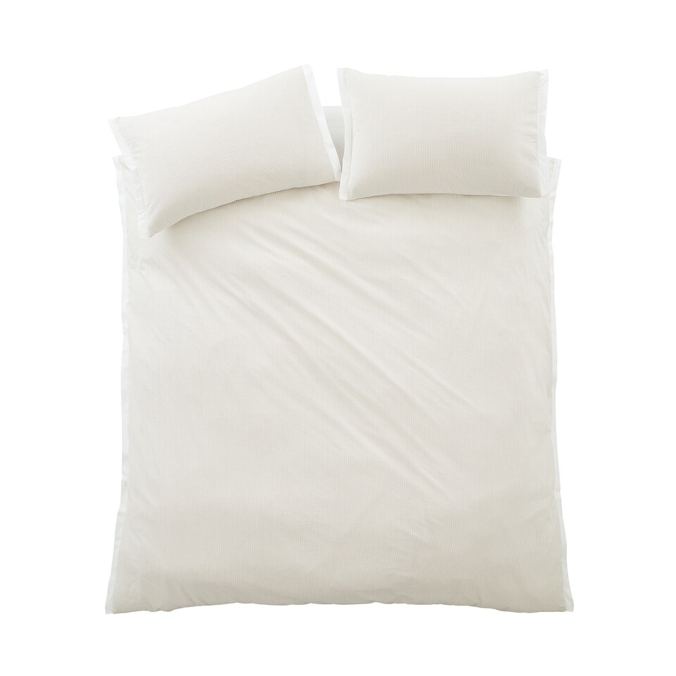image 1 of Bianca Seersucker Woven Stripe 180 Thread Count Cotton Duvet Cover Set | Cream | Natural | King