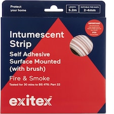 Exitex Self Adhesive Intumescent Fire & Smoke Door Strip with Brush, FD30 rated, 5.2m | White