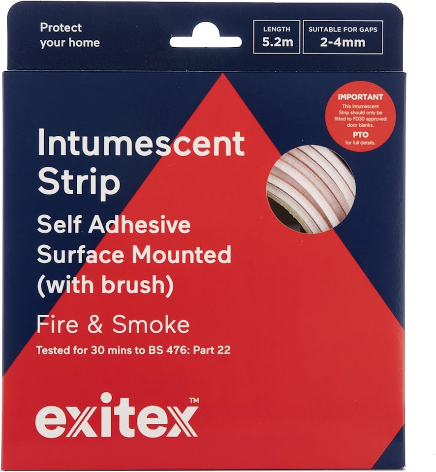 image 1 of Exitex Self Adhesive Intumescent Fire & Smoke Door Strip with Brush, FD30 rated, 5.2m | White