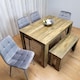 image 2 of Wooden Dining Table Set for 6 Rustic Effect Table With 4 Grey Velvet Chairs and 1 Bench