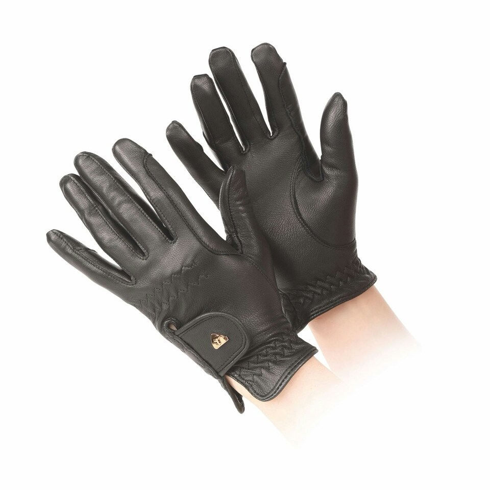 image 1 of Shires Aubrion Leather Horse Riding Gloves Black | Size: Large
Colour: Black