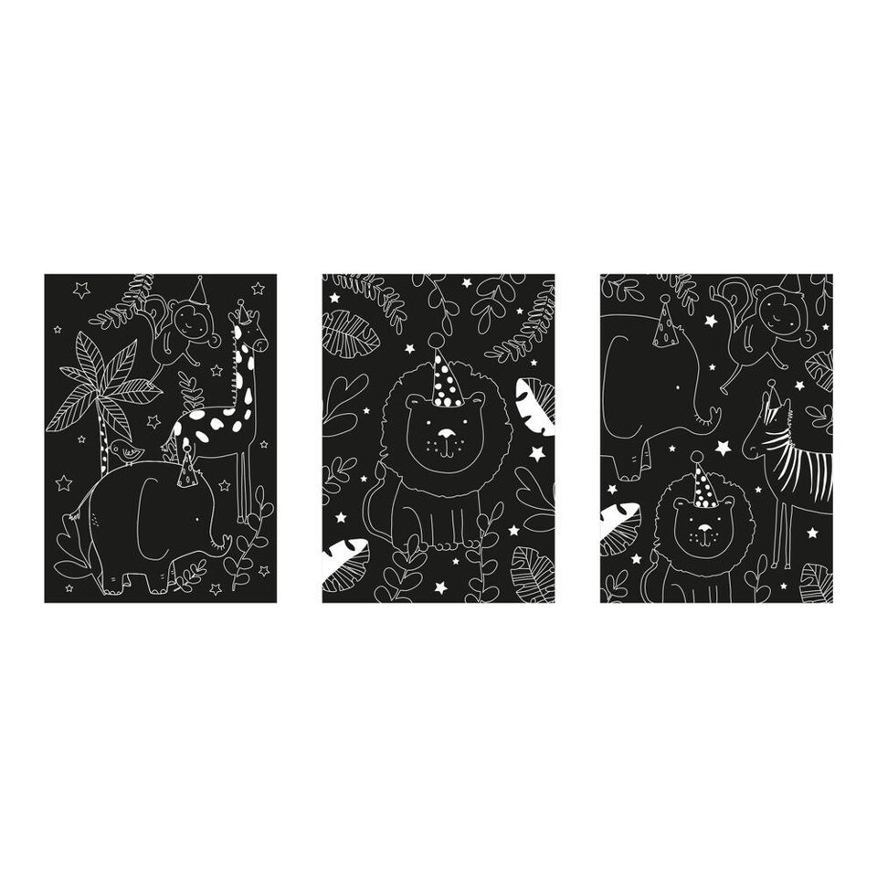 image 1 of Pack of 3 A4 Jungle Scene Scratch Art with Scraper Tool