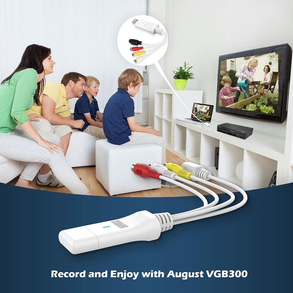 image 1 of USB Video Capture Card Adapter - Convert VHS Analog Video to Digital - For Windows & Mac PC/Laptop- August VGB300