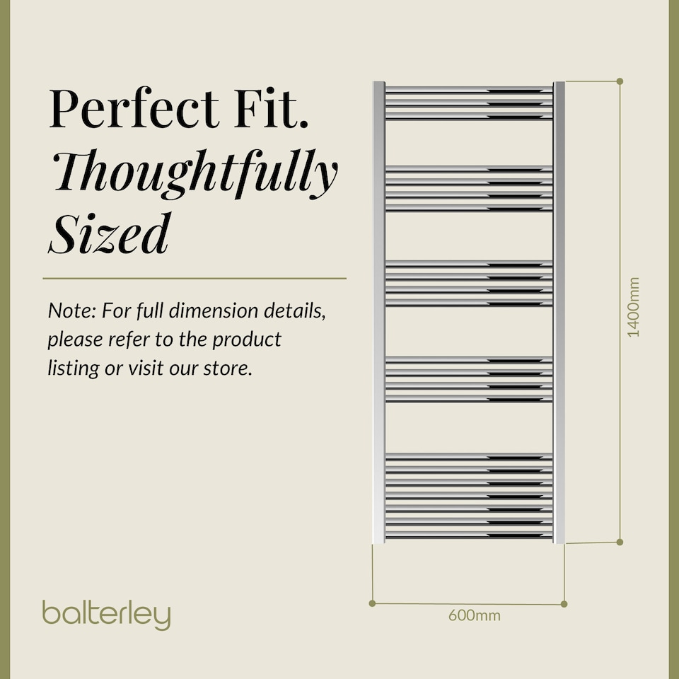 image 1 of Straight Heated Towel Rail Radiator, 481W, 600 x 1400mm, Chrome | Silver | Chrome