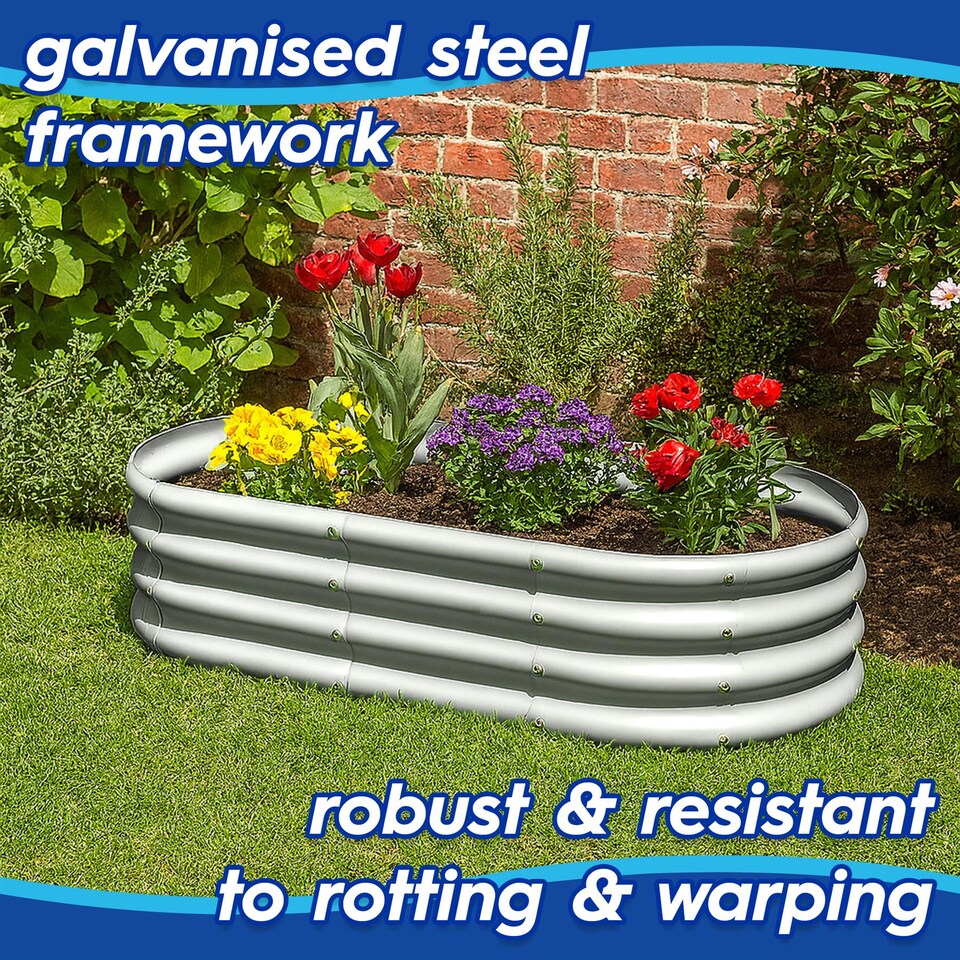 image 1 of Harbour Housewares Rounded Galvanised Steel Raised Garden Beds - 180cm x 90cm - Anthracite - Pack of 2 | Black | Anthracite