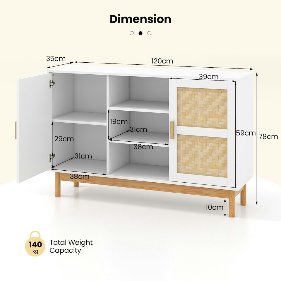 image 1 of COSTWAY 120CM Sideboard Buffet Cabinet w/3 Open Shelves White