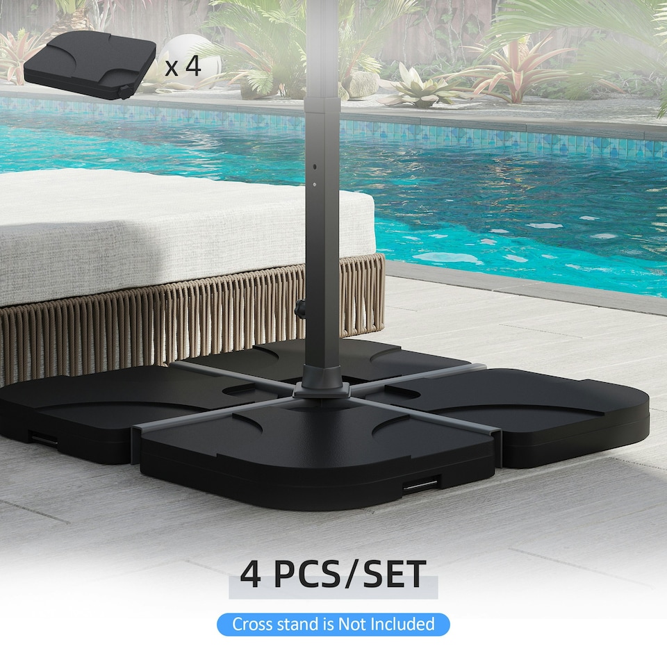 image 1 of Outsunny 4 Pieces Banana Parasol Base Stand Water & Sand Filled Weights, Black