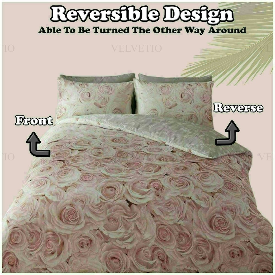 image 1 of VELVETIO Bellerose Floral Printed Duvet Cover Set Rebersible Polycotton Beddings Green | Duck Egg | Double