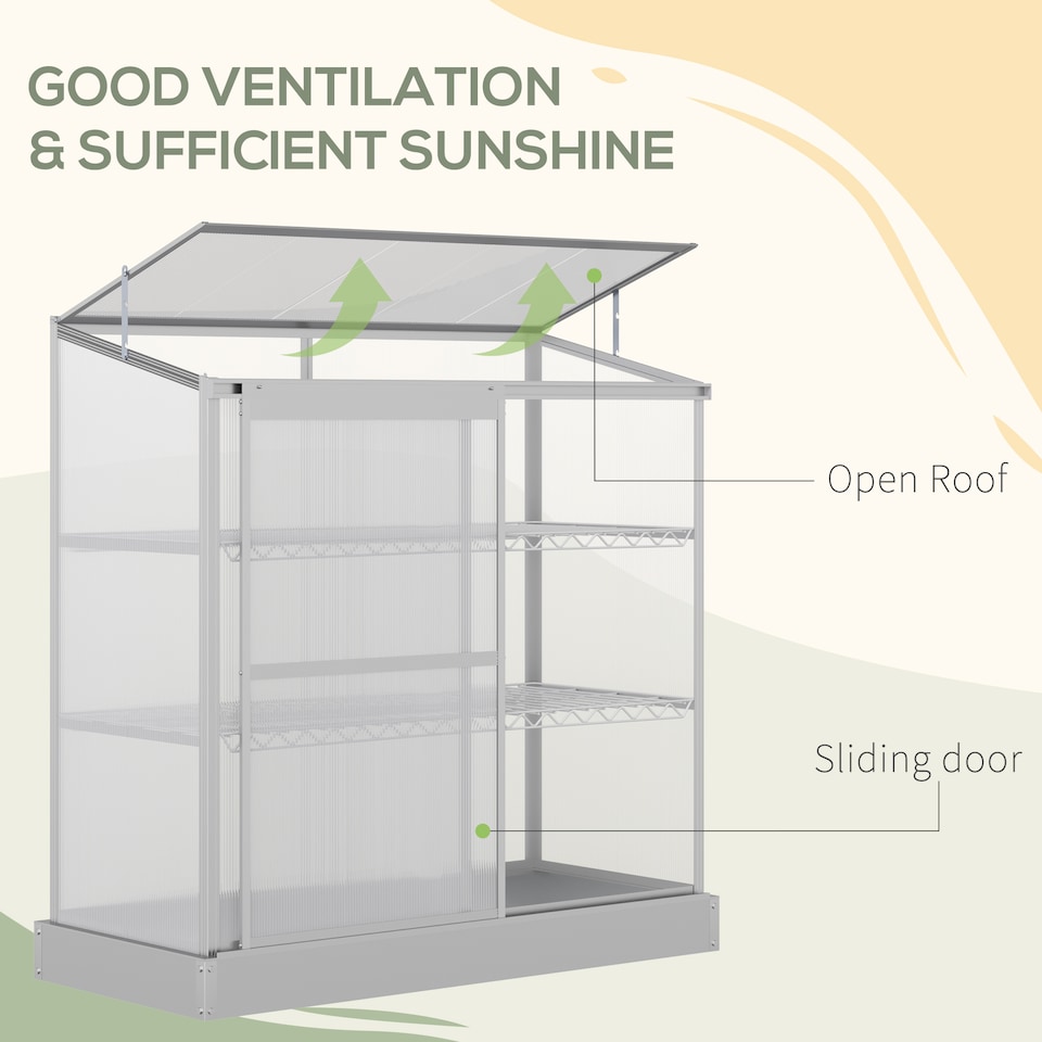 image 1 of Outsunny 4x2ft 3-Tier Greenhouse Outdoor Plant Grow Aluminium Frame w Roof Door