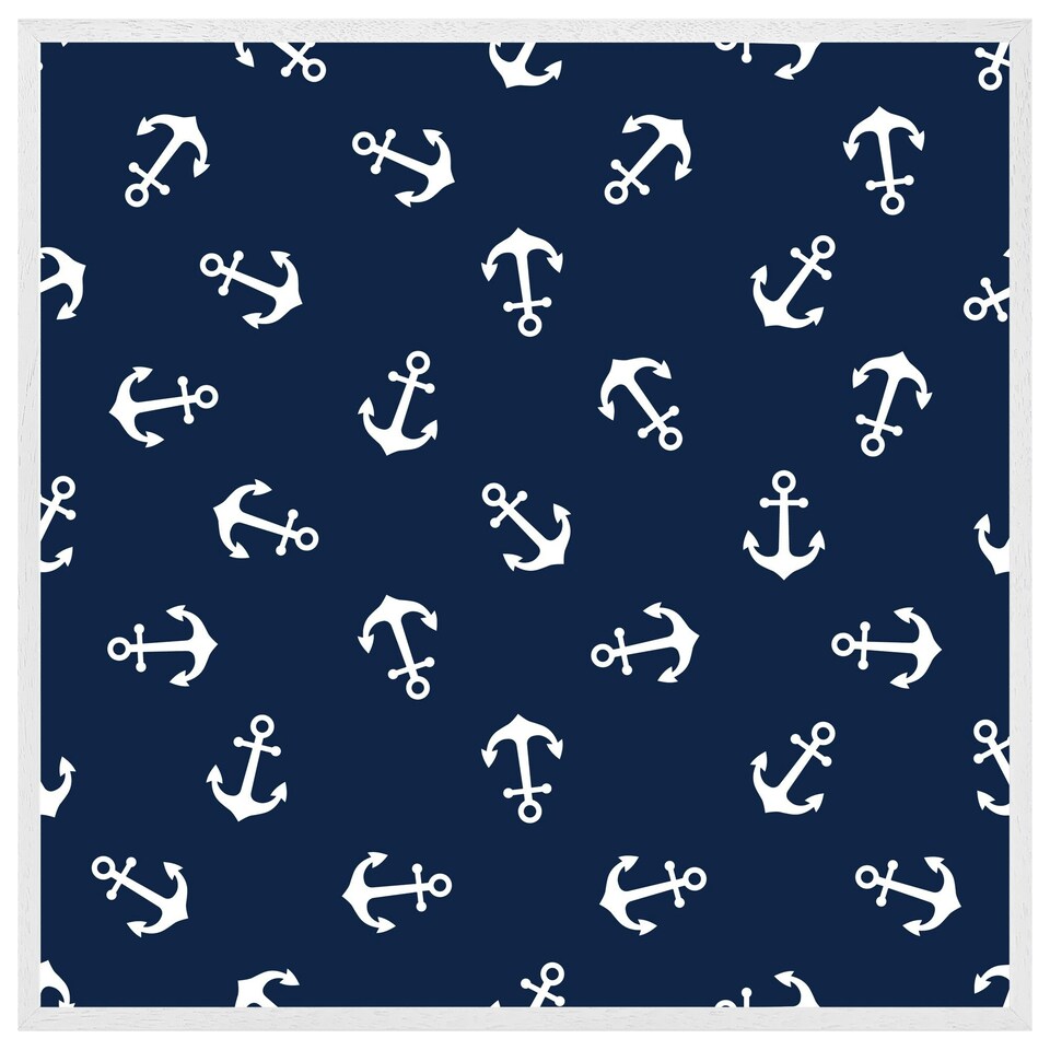 image 1 of Anchors on navy background (Picture Frame) White | XS