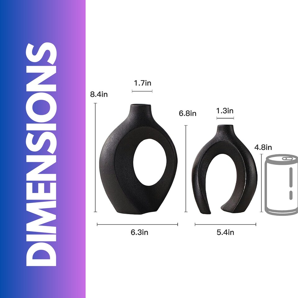 image 1 of 2PC Black Ceramic Decoration Vases Black Black