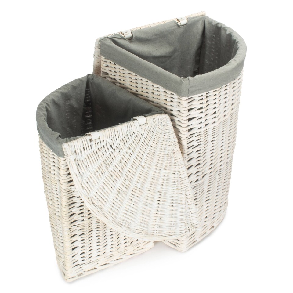 image 1 of Set of 2 Corner White Wash Laundry Hamper with Grey Sage Lining Grey | Grey