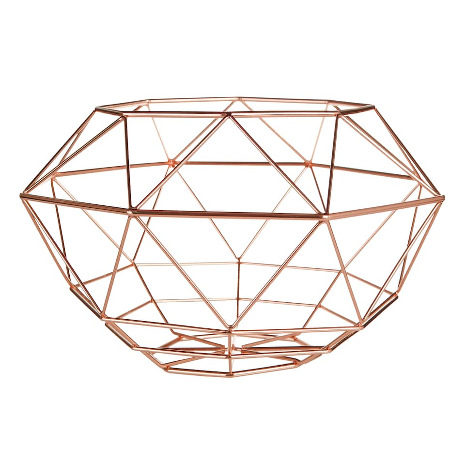 image 1 of Geometric Copper Finish Wide Fruit Basket, Functional Design Unique Fruit Basket, Contemporary Fruit Basket Multi