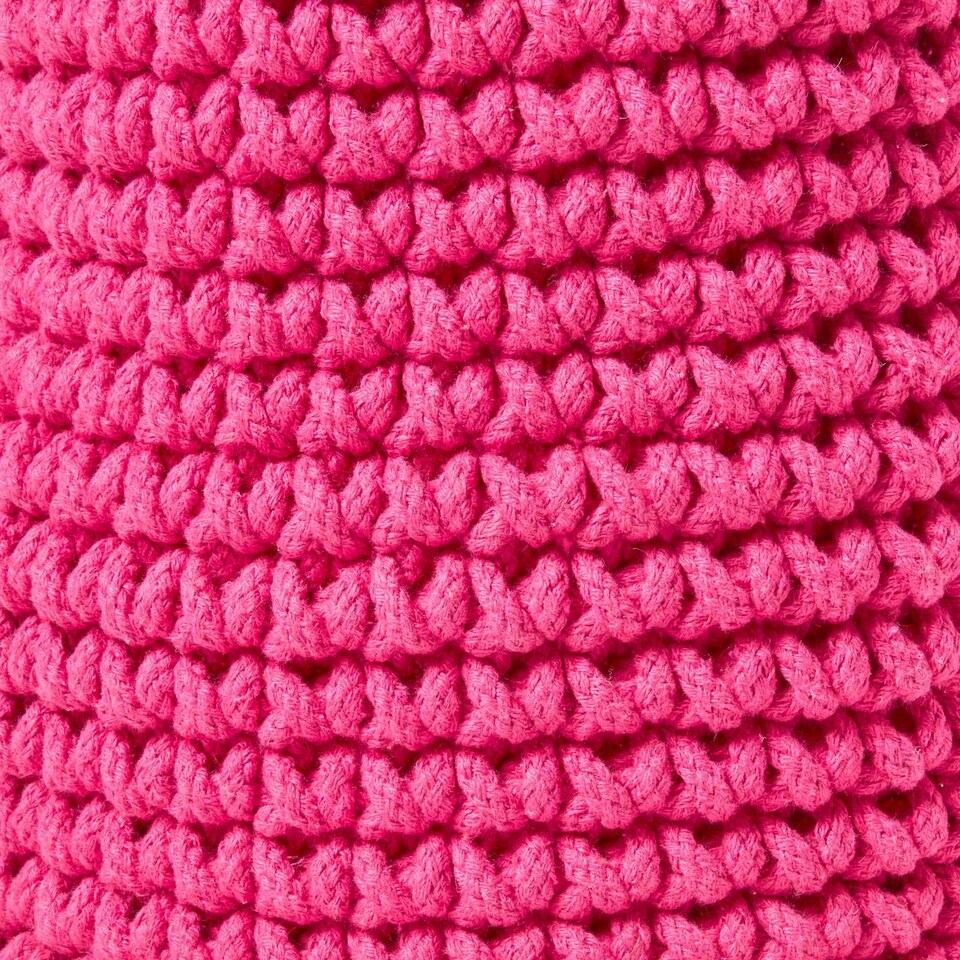 image 1 of Homescapes Hot Pink Cotton Knitted Round Storage Basket - 42 x 37 cm Pink | L