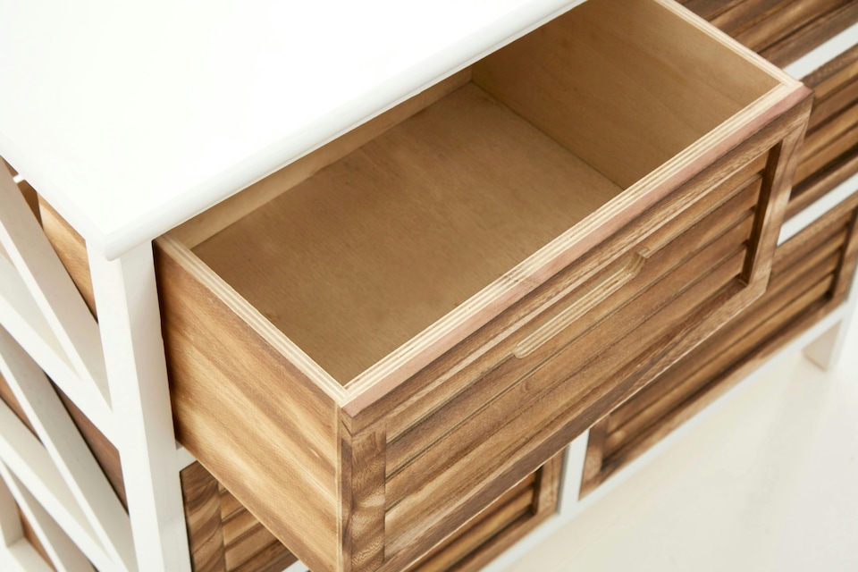 image 1 of Interiors by Premier White and Natural 6 Drawer Chest, Contemporary Drawer Chest, 6 Drawers Unit, White 6 Drawer Chest Dresser | Cream