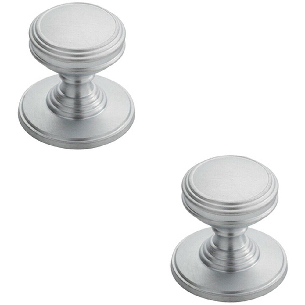 Loops 2x Ringed Tiered Cupboard Door Knob 25mm Diameter Satin Chrome Cabinet Handle