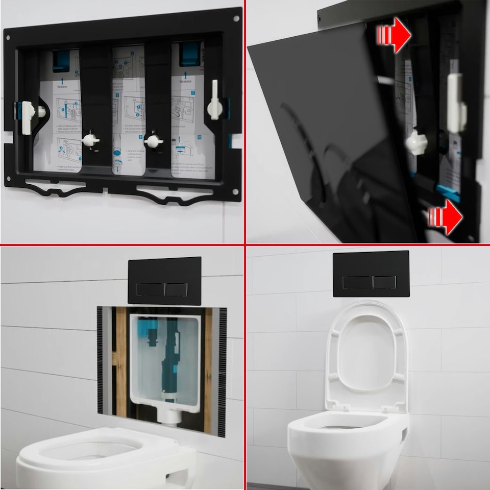 image 1 of SPARES2GO Luxury Concealed Toilet Cistern Flush Plate Kit for Wall Hung Frame (Matt Black, 245mm x 165mm)