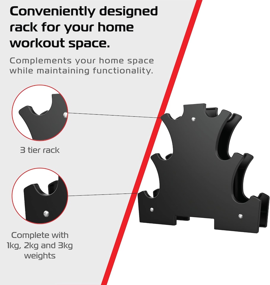 image 1 of 12kg Neoprene Dumbbell Set with Rack