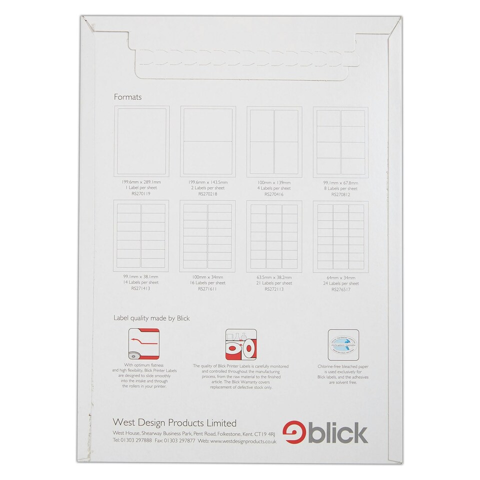 image 1 of Blick 4 Per Sheet 100 Sheets, 100mm x 139mm, Rectangular, White, 400 Labels