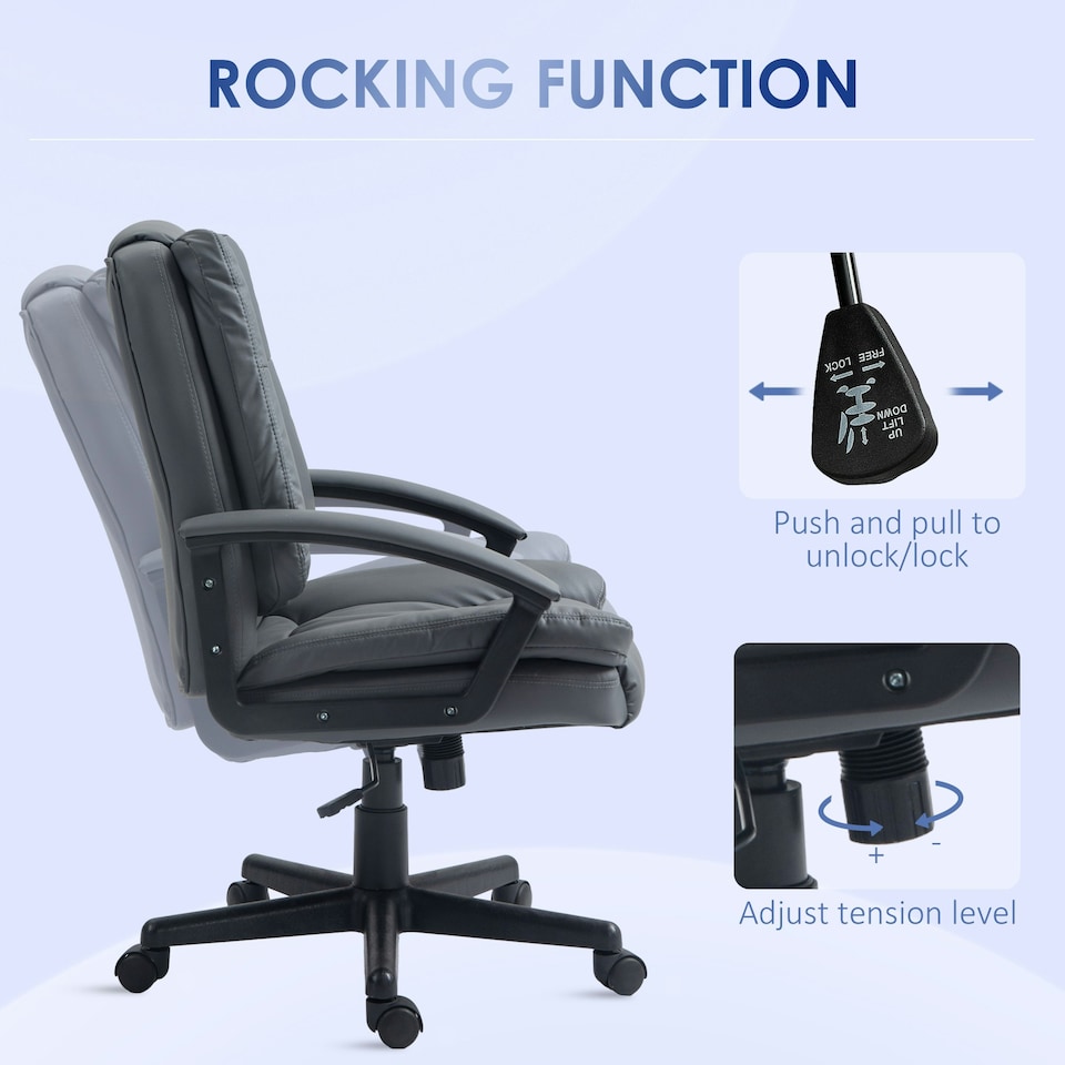 image 1 of HOMCOM Faux Leather Home Office Chair Mid Back Desk Chair with Arms Dark Grey