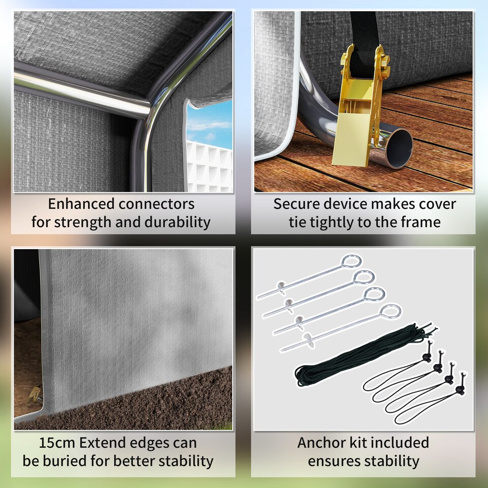 image 1 of Outsunny 2 x 2 x 2 m Garden Shed Tent, Outdoor Storage Shed for Bike Motorbike Tool with Galvanised Steel Frame, Waterproof UVResistant, Grey | Grey | 1