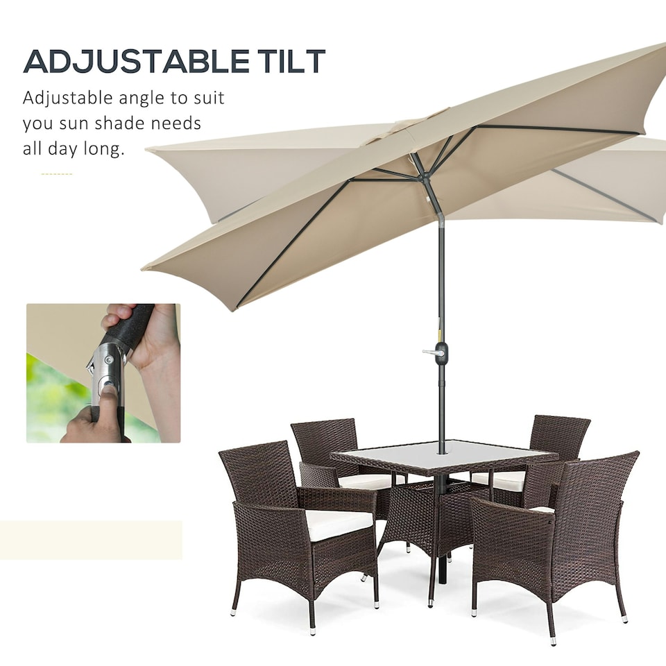 image 1 of Outsunny 3x2m Patio Parasol Canopy Tilt Crank Sun Shade Garden Khaki