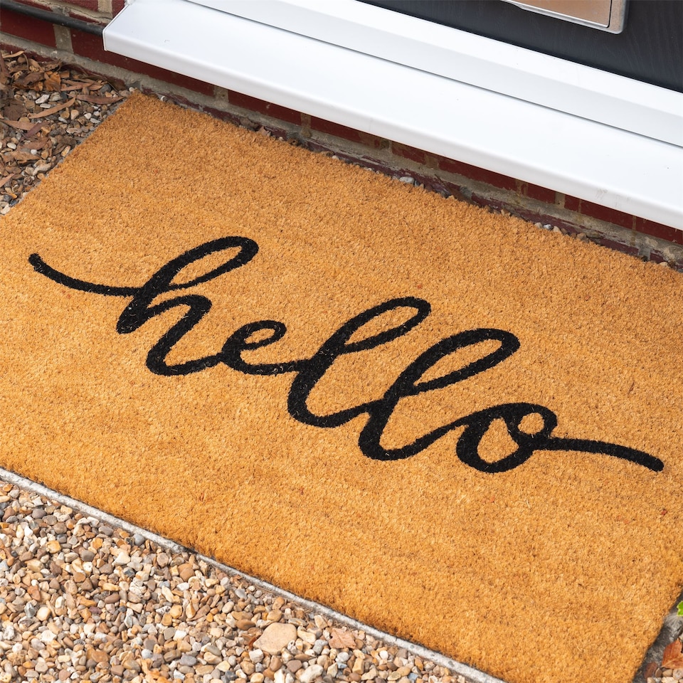 image 1 of Nicola Spring Coir Door Mat - 90 x 60cm - Hello - Indoor Outdoor Floor Mat Dirt Trapper Rug Non Slip Backing Doormat