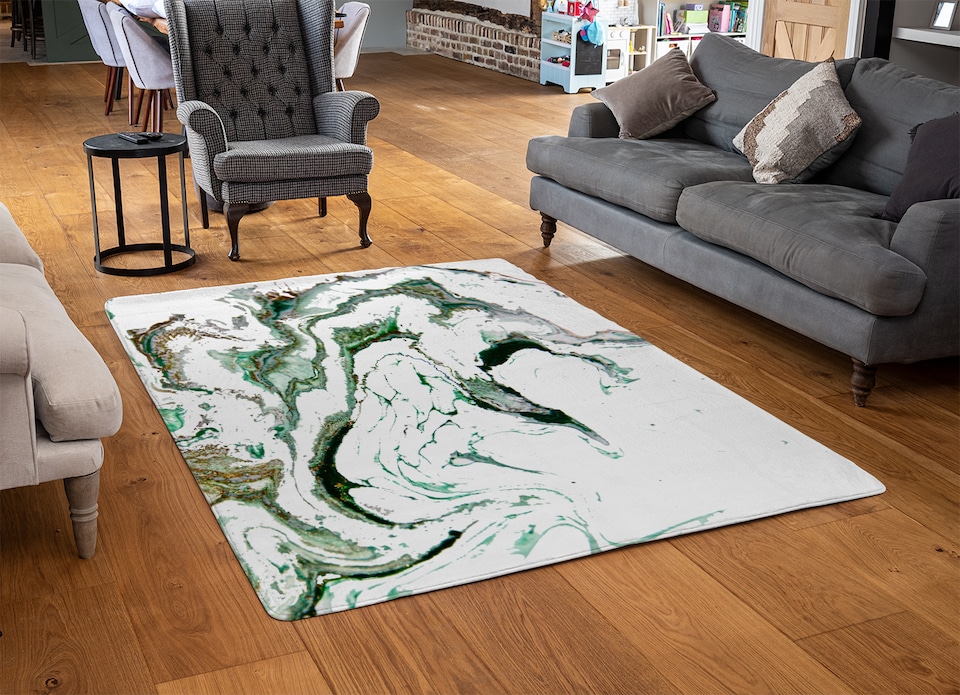 image 1 of Gold & Green Marble Rug | Multi