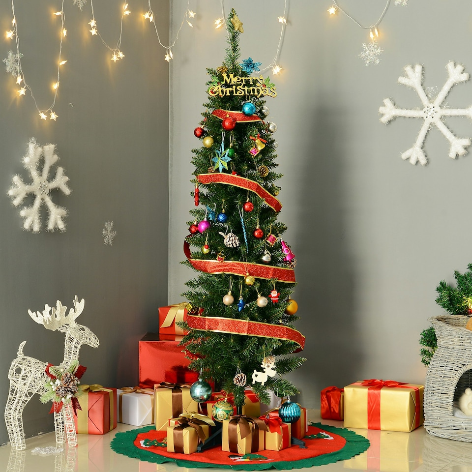 image 1 of HOMCOM 5FT Pencil Slim Artificial Christmas Tree with Study Stand Tips Green
