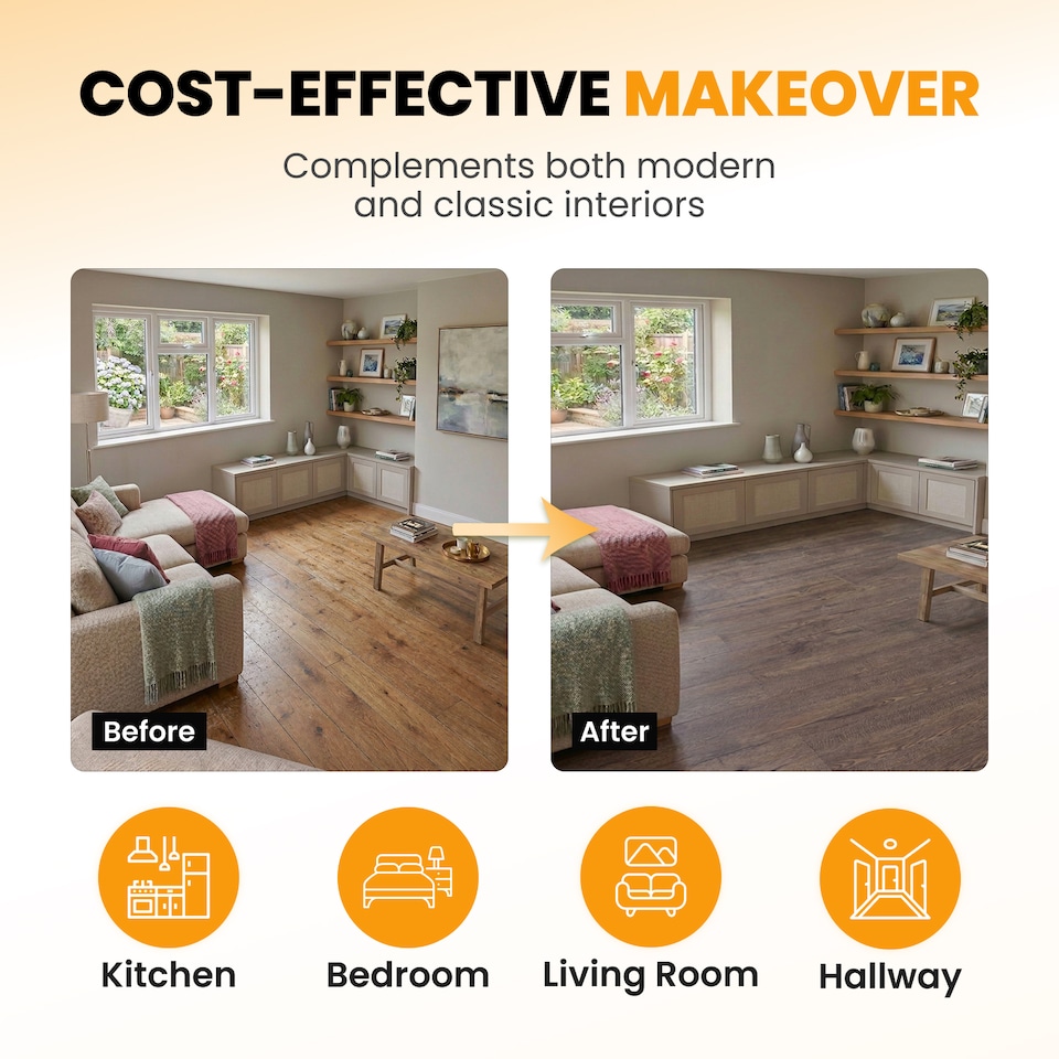 image 1 of NOVECRAFTO Self Adhesive Vinyl Floor Planks – Peel & Stick Flooring – Dark Brown Oak Effect – Easy DIY Installation – Durable & Waterproof Tiles | Brown | 1.39 sqm