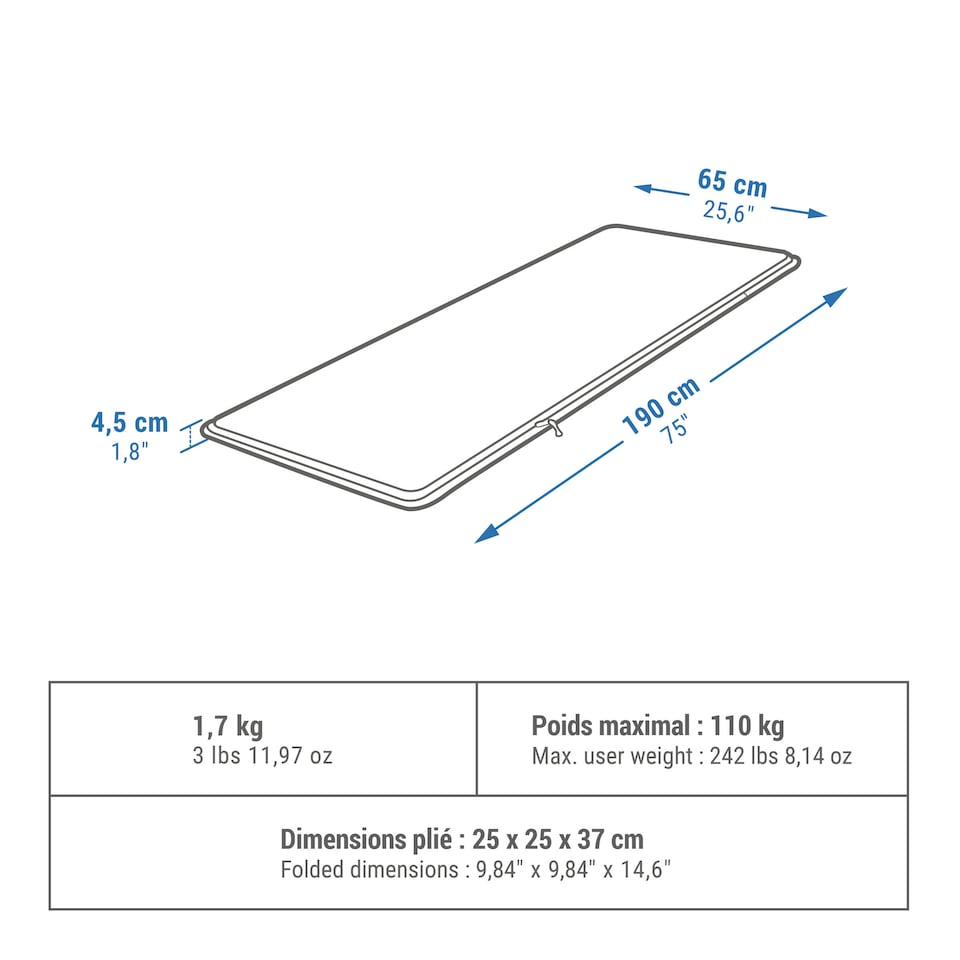image 1 of Decathlon Self-inflating, 1-person camping mattress - Comfort, 190 x 65 cm - Blue