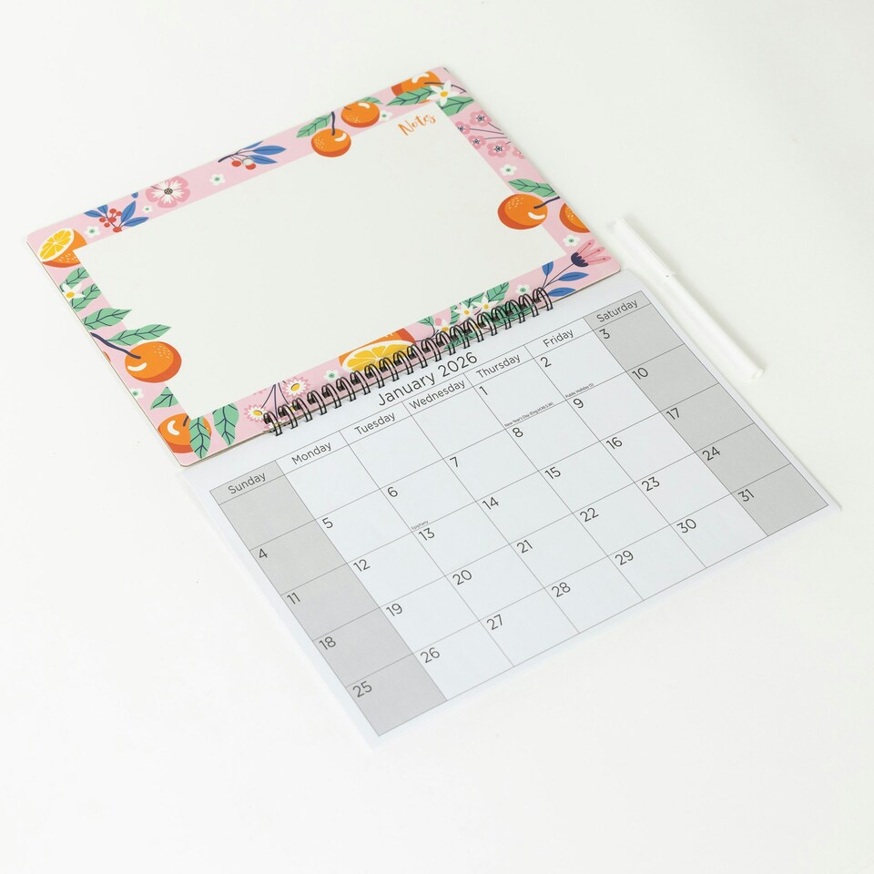 image 1 of 2026 Monthly Memo Board Calendar & Pen Oranges Design