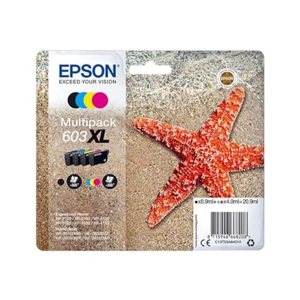 image 1 of Epson 603XL Starfish High Yield Genuine Multipack, 4-Colours Ink Cartridges