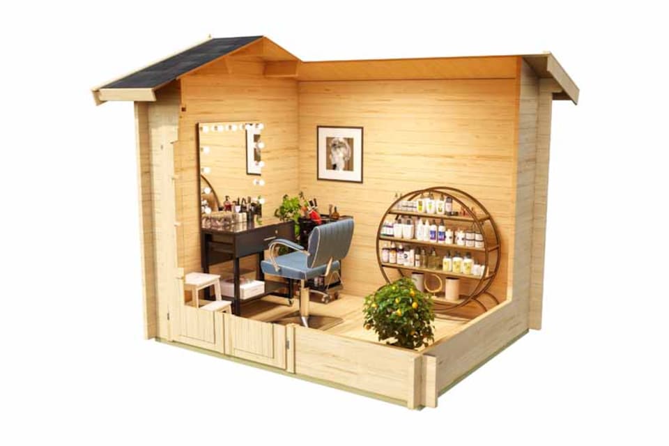 image 1 of Alex Mini-Log Cabin, Wooden Garden Room, Timber Summerhouse, Home Office - L290 x W254.1 x H245.1 cm | Grey