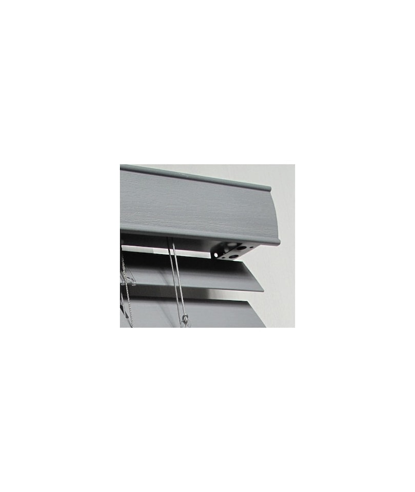 image 1 of 50mm Slat Grey Grained Faux Wood Venetian Blind With Strings 150cm Drop | Grey | Grey