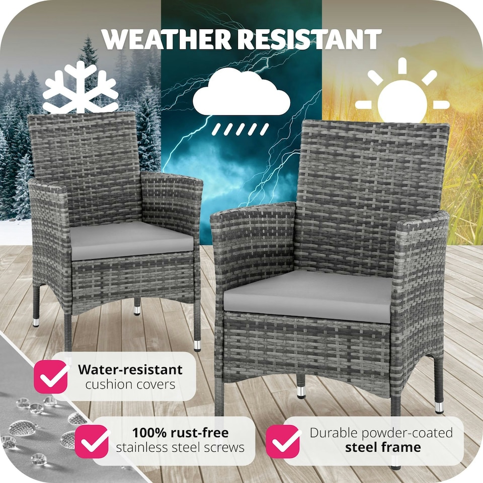 image 1 of Garden Chair Nantes Set of 2 - durable polyrattan, 2 sets of cushion covers Grey | Light Grey
