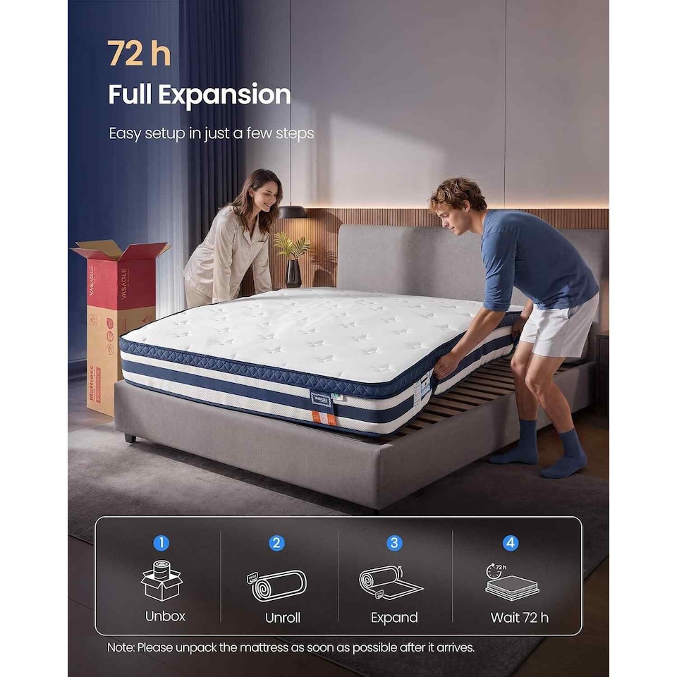 image 1 of King Sized Bed, Cooling Gel Memory Foam Pocket Spring Mattress, Medium Firm, Motion Isolation, Blue