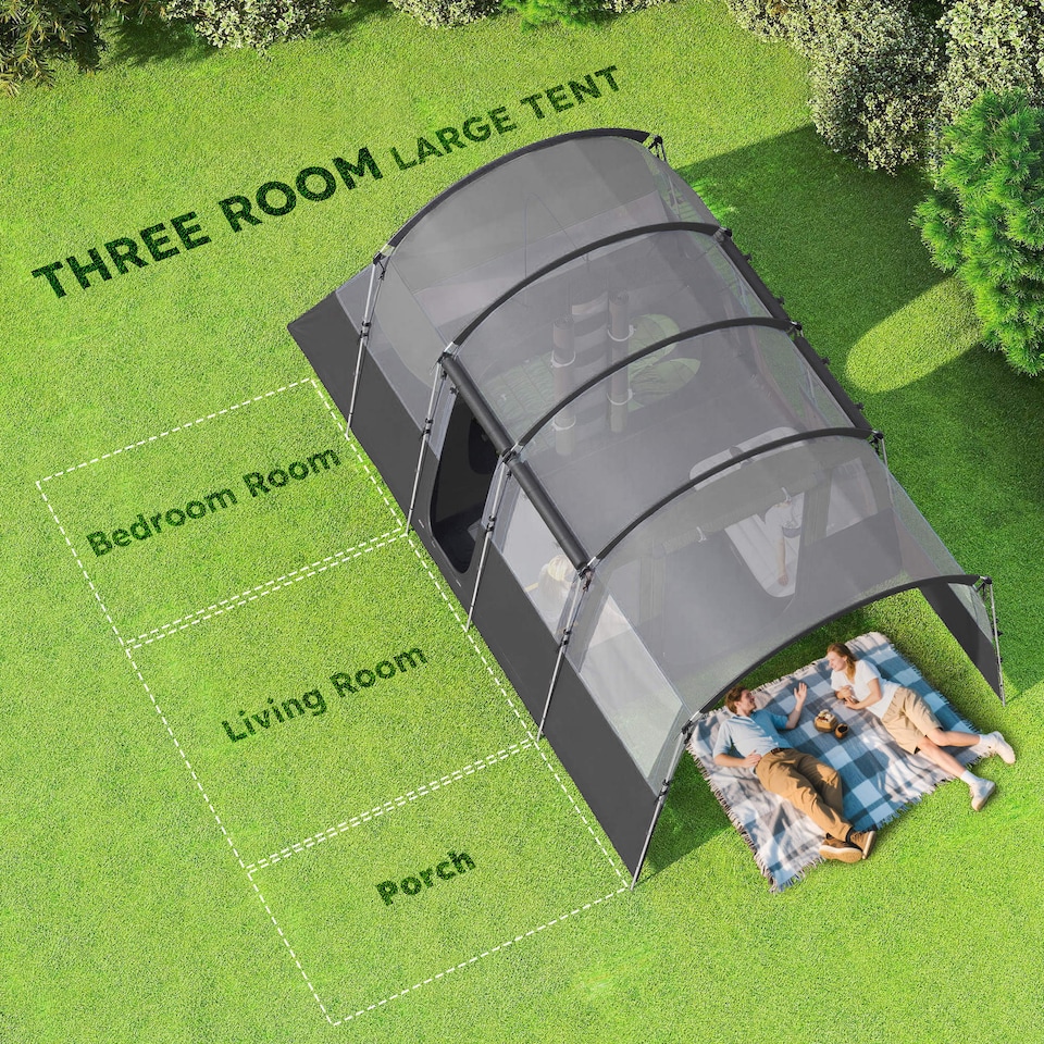 image 1 of Outsunny 8-Person Camping Tent Tunnel Design with 4 Large Windows Dark Grey