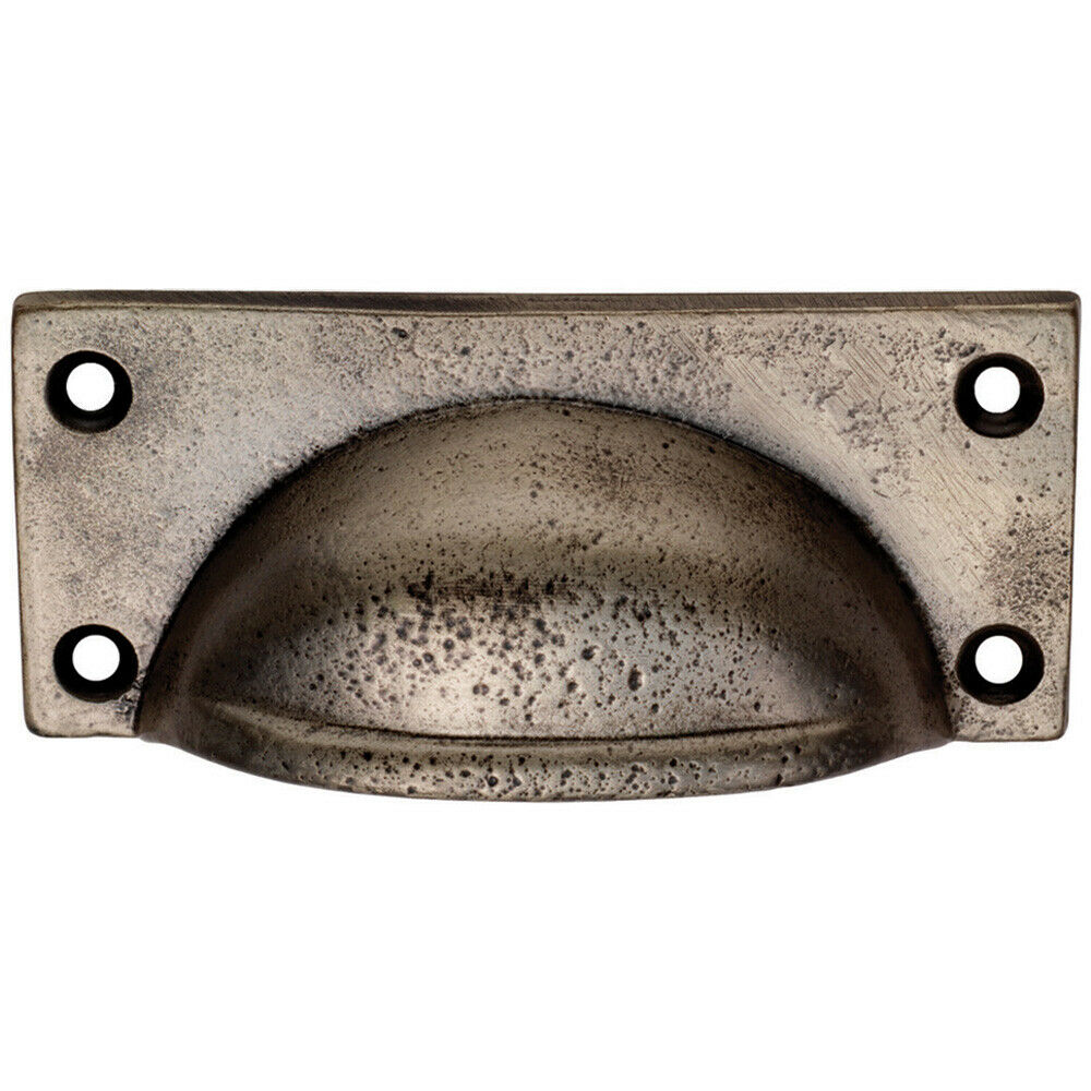 Loops Square Plate Cabinet Cup Handle 90 x 40.5mm 77 x 28mm Fixings Pewter