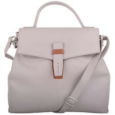 Premium Soft Genuine Leather Top Handle Cross Body Shoulder Handbag Cream | Ivory/Tan