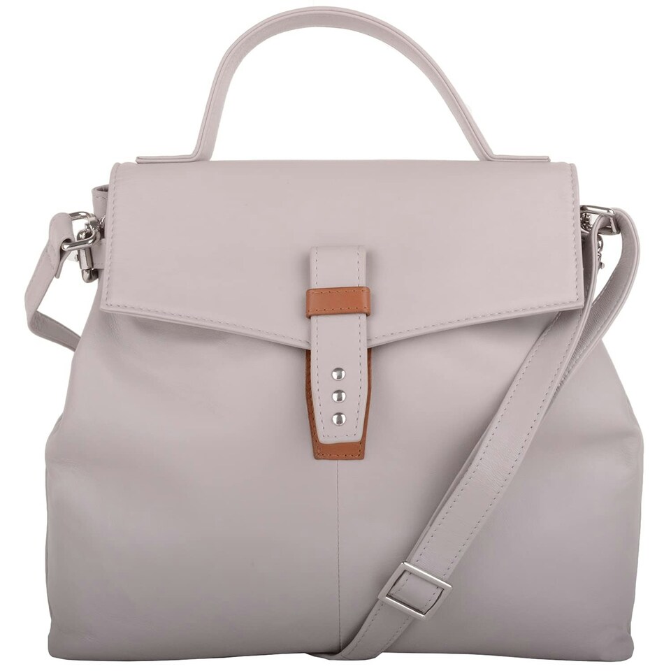 image 1 of Premium Soft Genuine Leather Top Handle Cross Body Shoulder Handbag Cream | Ivory/Tan