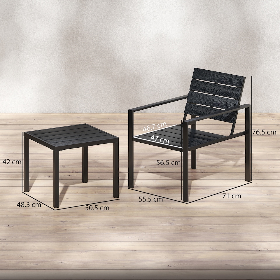 image 1 of Outsunny 3 Pieces Garden Bistro Set for 2, Outdoor Bistro Table and Chairs | Black | Black | Chair: 55.5W x 71D x 76.5H cm; Table: 50.5L x 48.3W x 42H cm