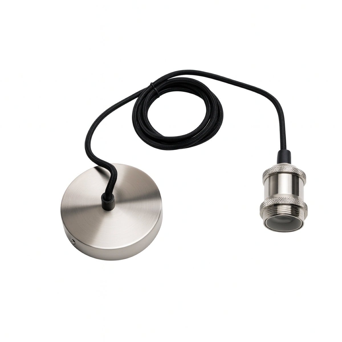 CGC CASSIE Satin Silver Adjustable E27 Ceiling Pendant with Matching Rose (1.5m) Silver Satin Silver Ceiling rose : diameter 10 cm, 2.5 cm Pendant : h