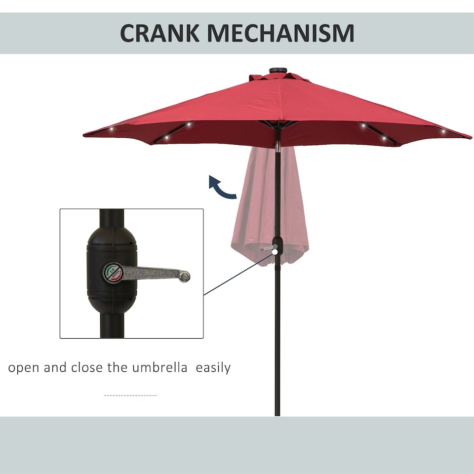 image 1 of Outsunny 24 LED Solar Powered Parasol Umbrella Garden Tilt Outdoor String Light