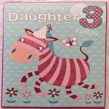 WONDERFUL COLOURFUL GLITTER COATED DAUGHTER 3 TODAY 3RD BIRTHDAY GREETING CARD