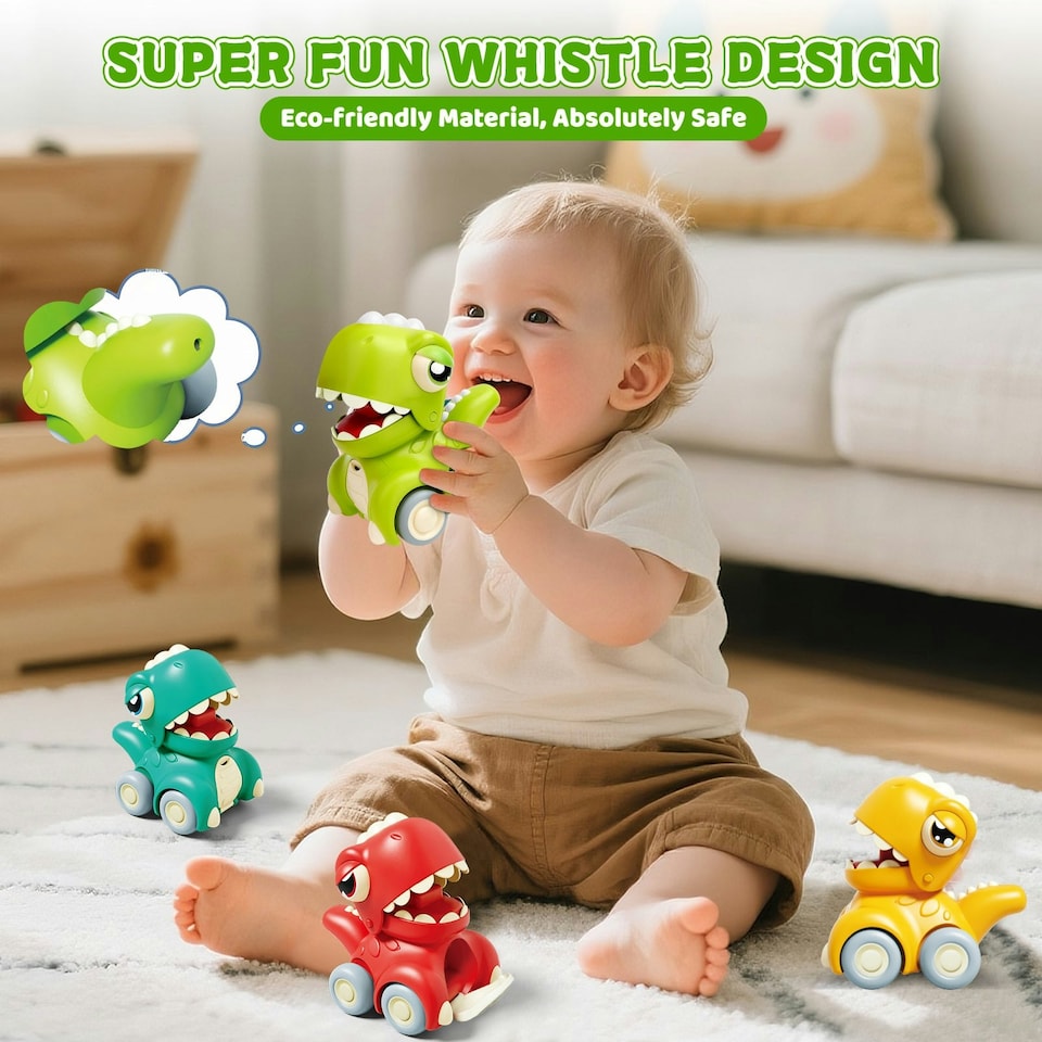 image 1 of Push and Go Dinosaur Car Toy Set 4PCS Mini Dino Vehicles for Toddlers Pull Back Cars
