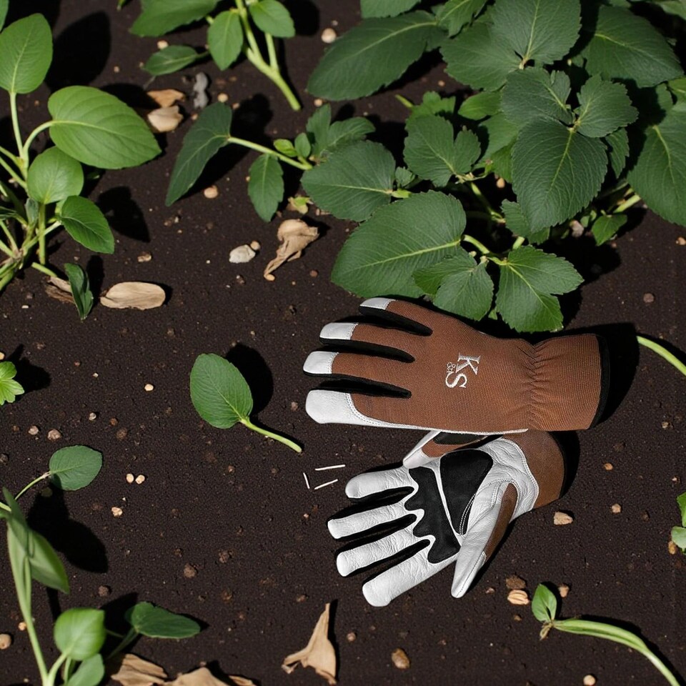 image 1 of Kent & Stowe Sure & Fit Multi Job Gardening Gloves Small Premium Leather with Spandex and PVC Grip | Brown | Small