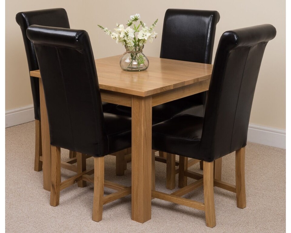 image 1 of Oslo 90 x 90 cm Oak Small Dining Table and 4 Washington Leather Chairs | Black | Black